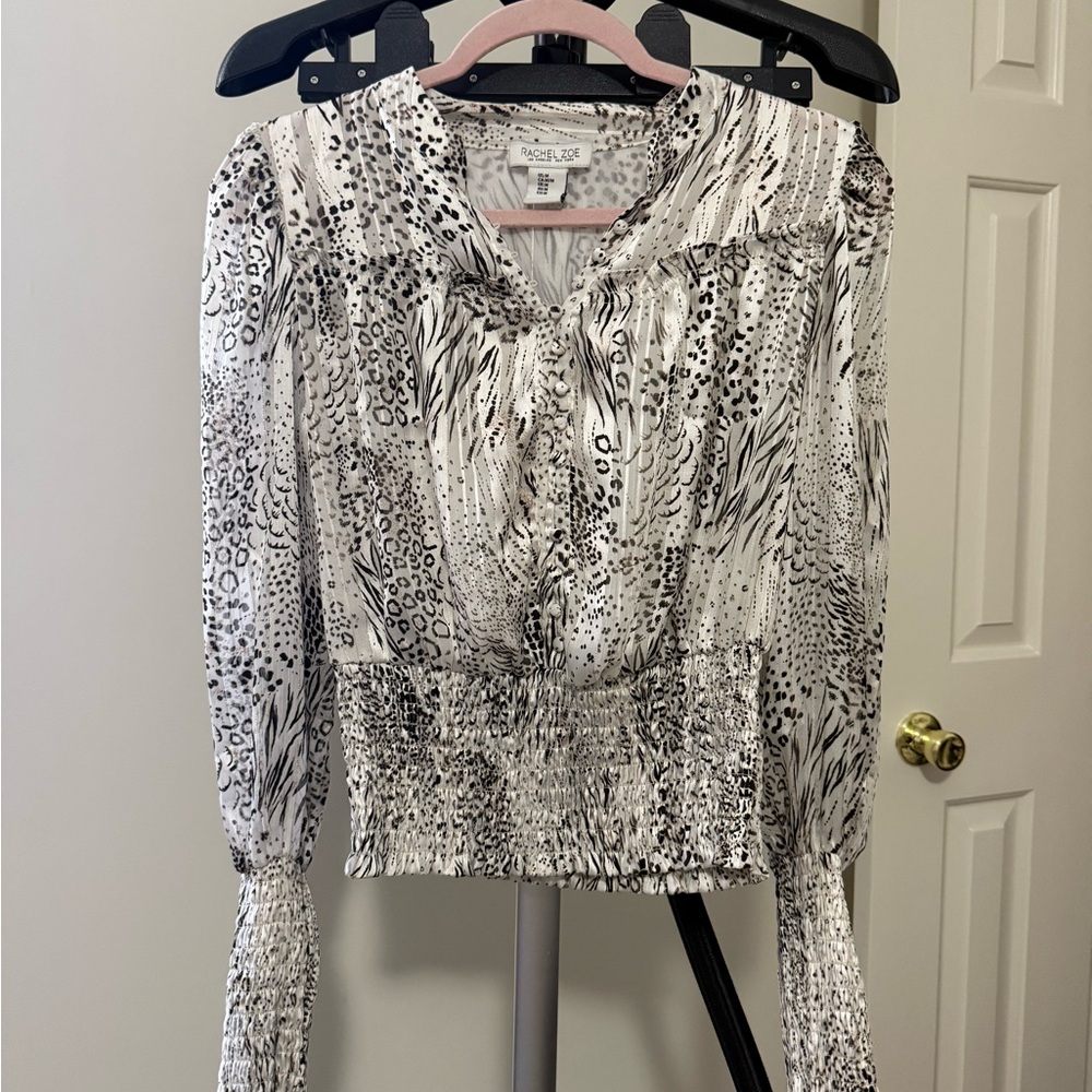 Rachel Zoe  Black and White Animal Print Women's Top